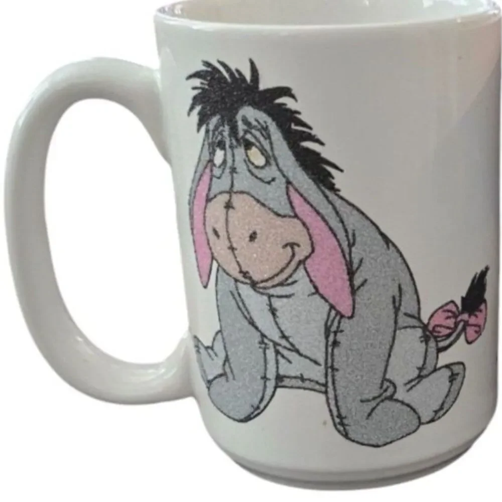 Disney Eeyore Coffee Mug Winnie the Pooh White Glitter Character Cup Vintage